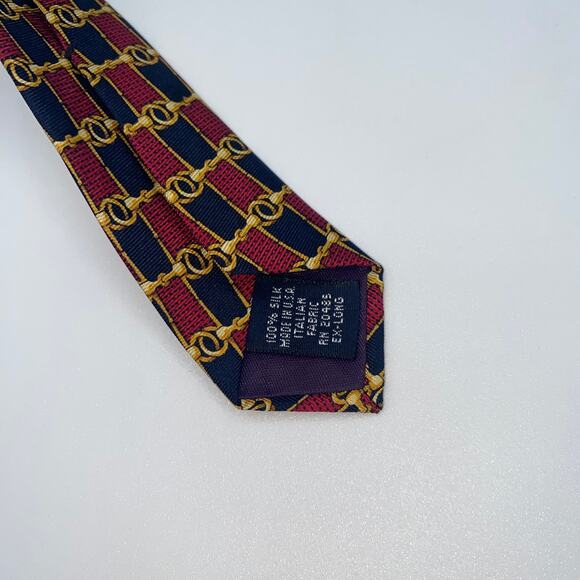 Stafford 100% Silk Red Blue Gold Chain Print Neck Tie Men's 67" Extra Long - Picture 5 of 5